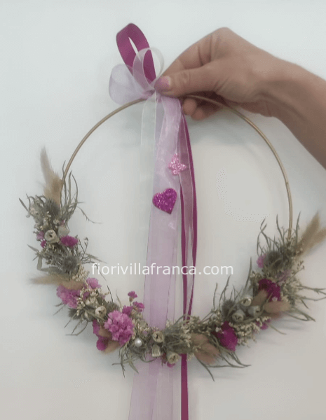 Coroncina di fiori secchi Rosa e Viola